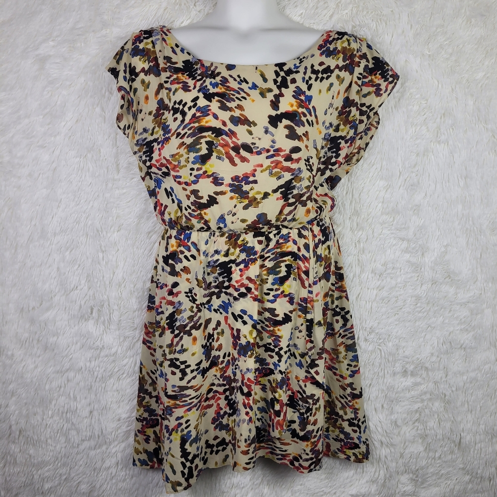 Alice + Olivia Silk Abstract‎ Brushstroke Print Elastic Waist Dress Artsy